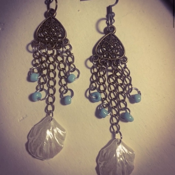 New Handmade Antique S925 Silver Turquoise Shell Bronze Dangle Earrings - Picture 3 of 14